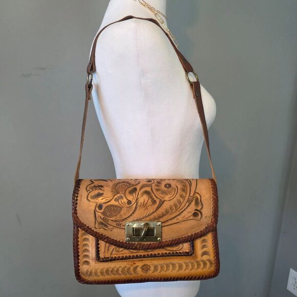 Vintage Leather Tooled Cross Body Bag. Western Style. OS - Picture 1 of 11
